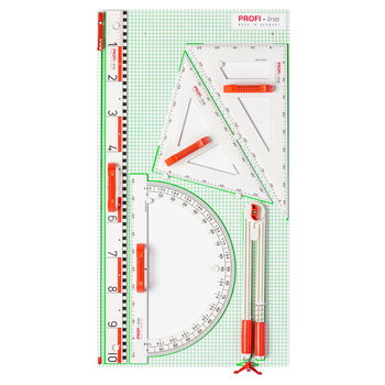 Wissner Wandtafelgerätesatz Profi Linie IV magnetisch, Gerätetafel inkl. Lineal, Winkelmesser, Zirkel, Zeigestock, Rechter und