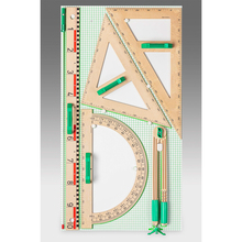 .Wissner Wandtafelzeichengerätesatz magnetisch, Gerätetafel inkl. mit Dezimeterlineal, Winkelmesser, Zirkel, Zeigestock, Recht